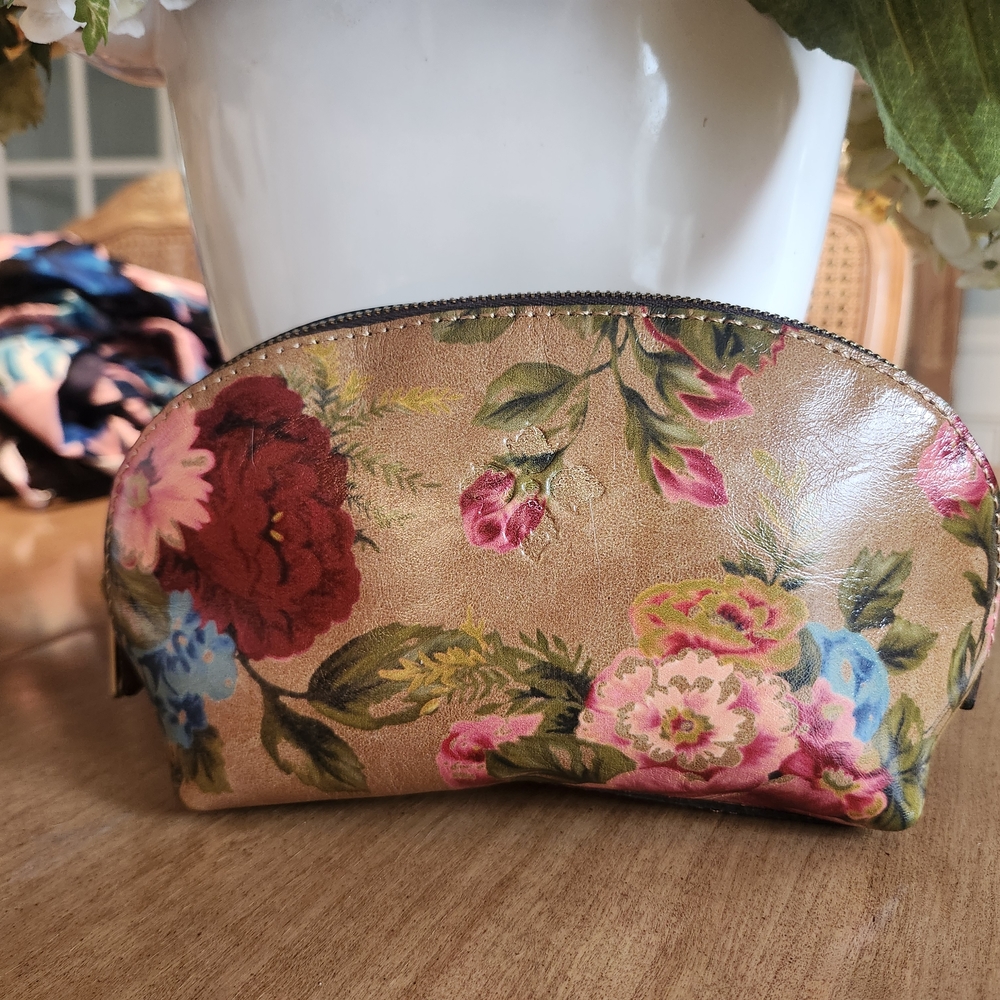 Patricia Nash Floral Print Leather Cosmetic Pouch Evening Bag